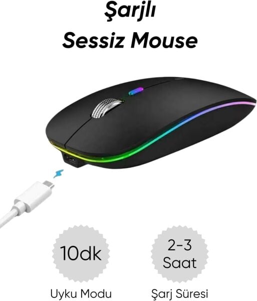 Osqar Sarj Edilebilir Işıklı Kablosuz Mouse