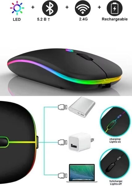 Osqar Sarj Edilebilir Işıklı Kablosuz Mouse