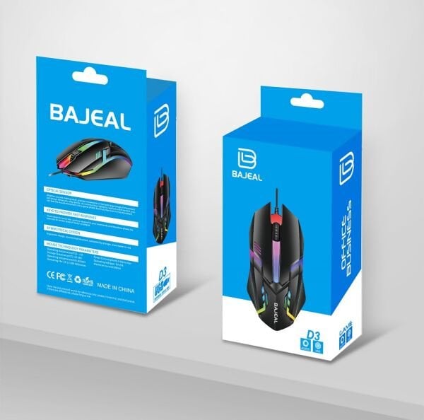 Bajeal  D3 Gaming Mouse RGB LED Işıklı | 2400 DPI | 10 Milyon Tıklama Ömrü | Kablolu Oyun Faresi