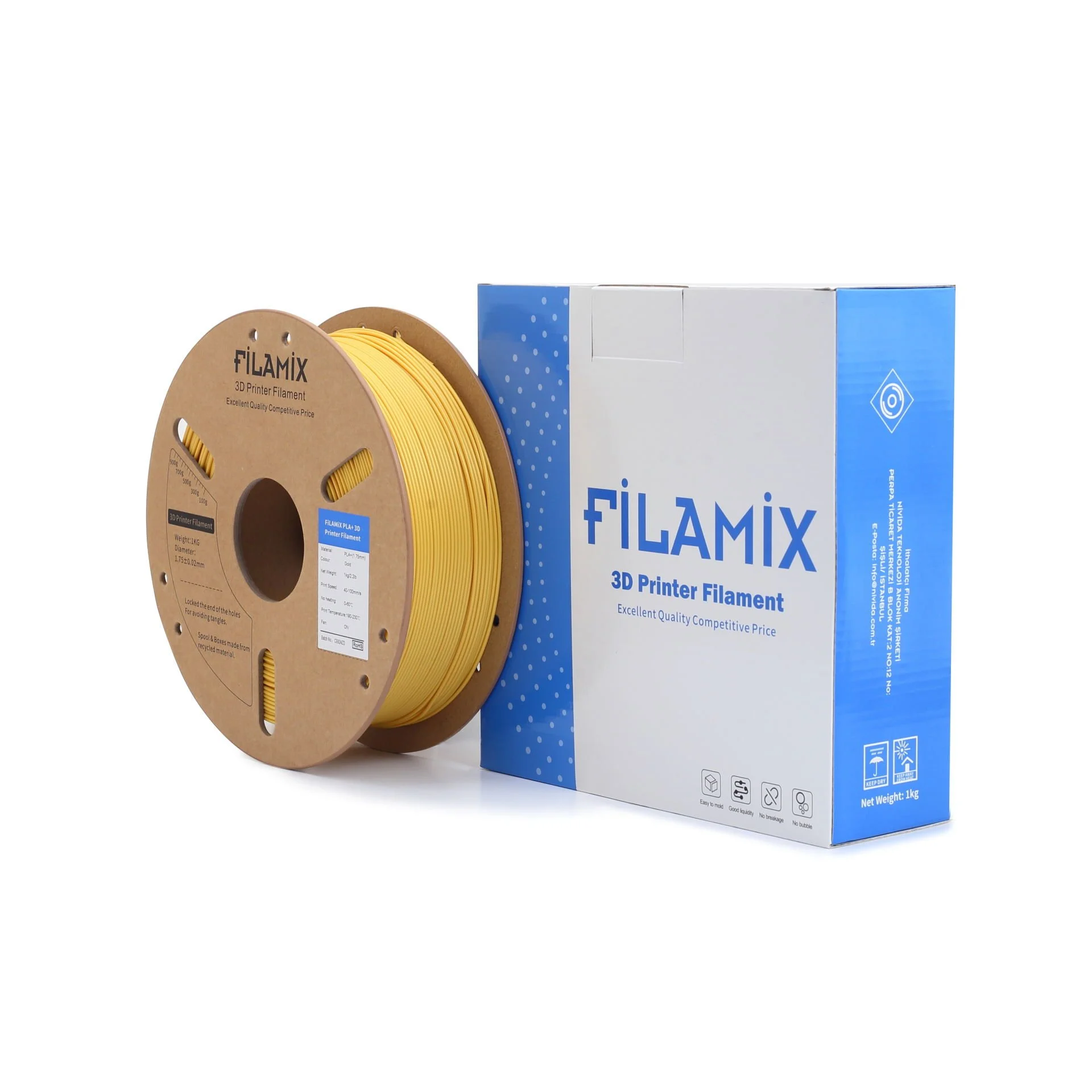 Filamix Filament PLA + 1.75mm 1 KG Plus Gold Renk