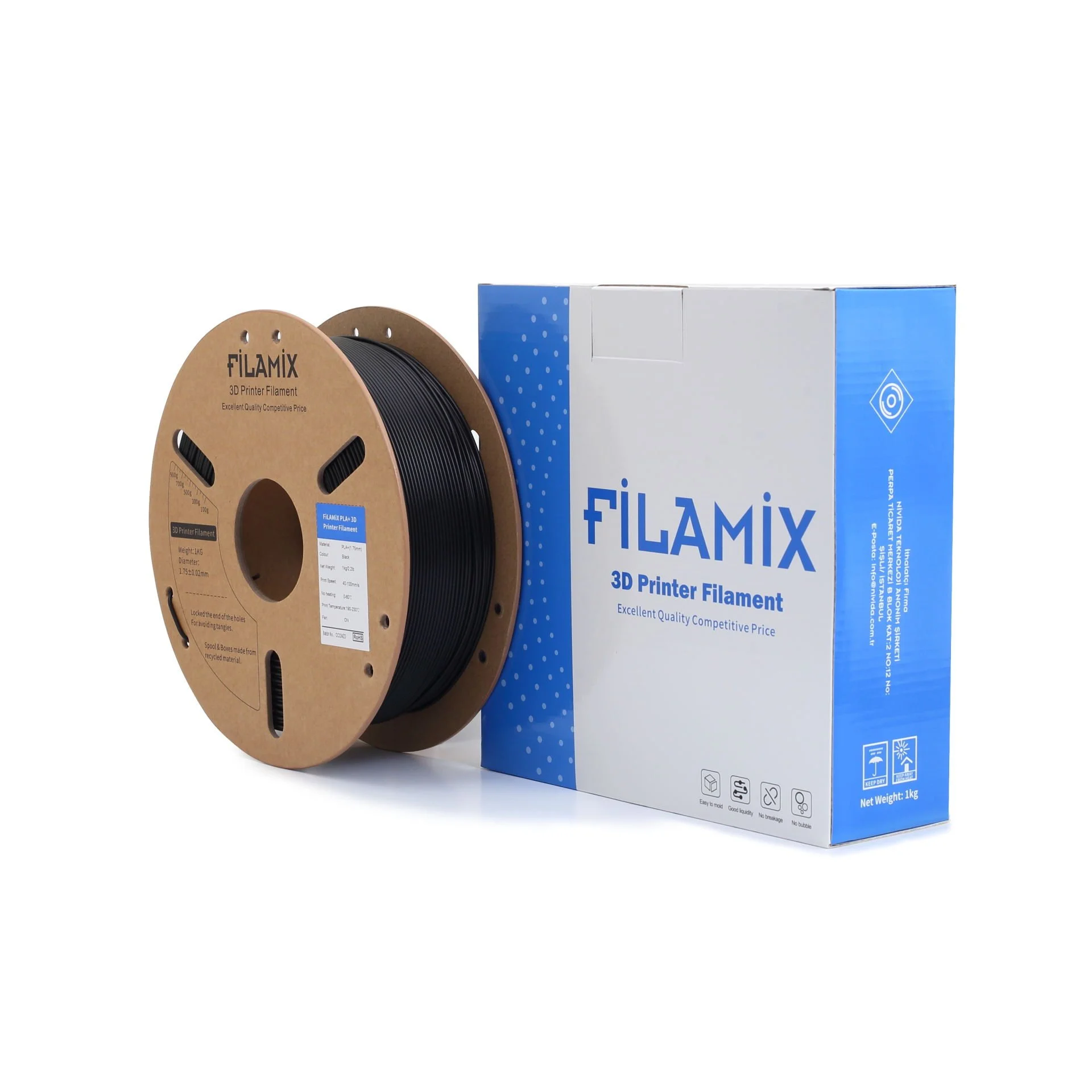 Filamix Filament PLA + 1.75mm 1 KG Plus Siyah Renk