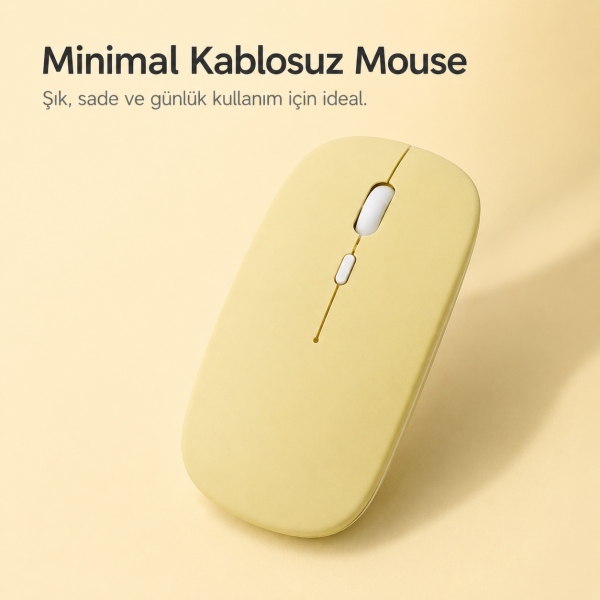 Kablosuz Sarj Özellikli Wifi - Bluetooth Mouse Sarı Renk