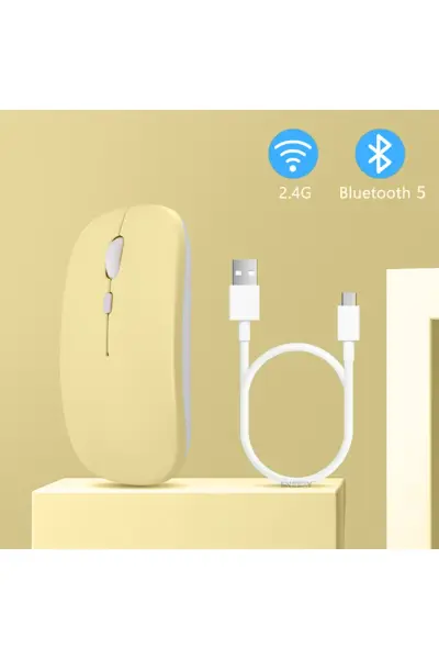 Kablosuz Sarj Özellikli Wifi - Bluetooth Mouse Sarı Renk