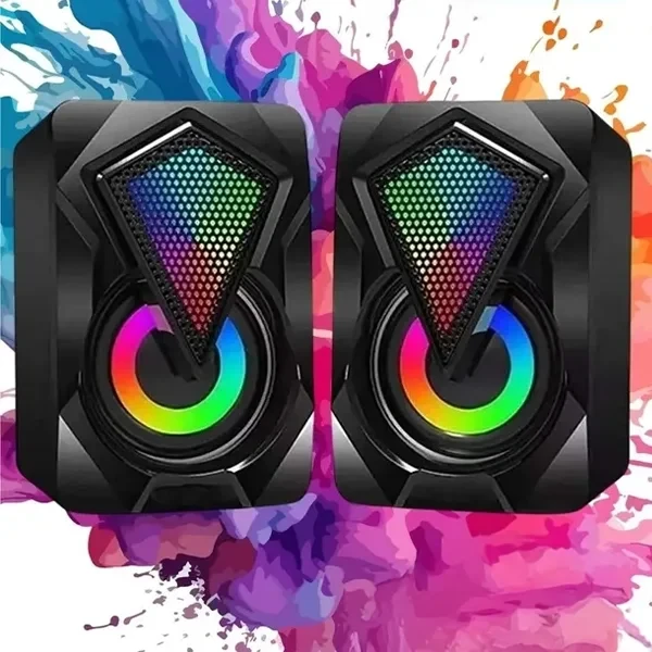 Mini Bilgisayar Hoparlörü Rgb Led Işıklı Gaming Oyuncu Hoparlörü 3.5mm Jack Usb Speaker 1+1 Ses Sistemi
