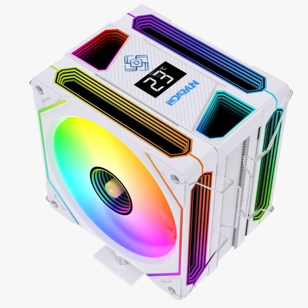 Daryun DY-500X Beyaz Isı Göstergeli Ful Argb 2x Fan 6 Bakır Borulu Kule Tipi Hava Soğutucu Işlemci Fanı