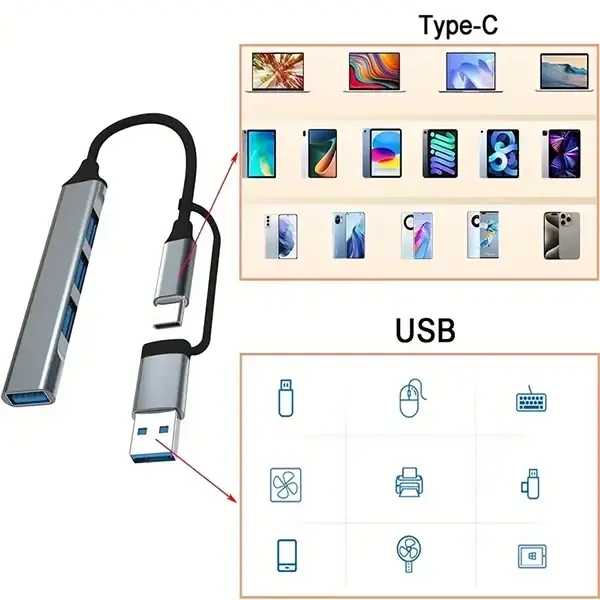 Osqar Type C USB Çoklayıcı 3.0 Usb Çoğaltıcı 4 Port Hem Type C Hem Usb Girişli