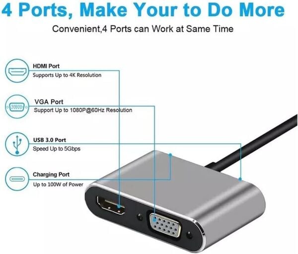 Osqar Type-C 4in1 HDMI VGA USB 3.0 Çoklayıcı Dönüştürücü