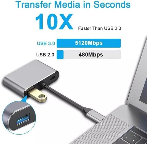 Osqar Type-C 4in1 HDMI VGA USB 3.0 Çoklayıcı Dönüştürücü