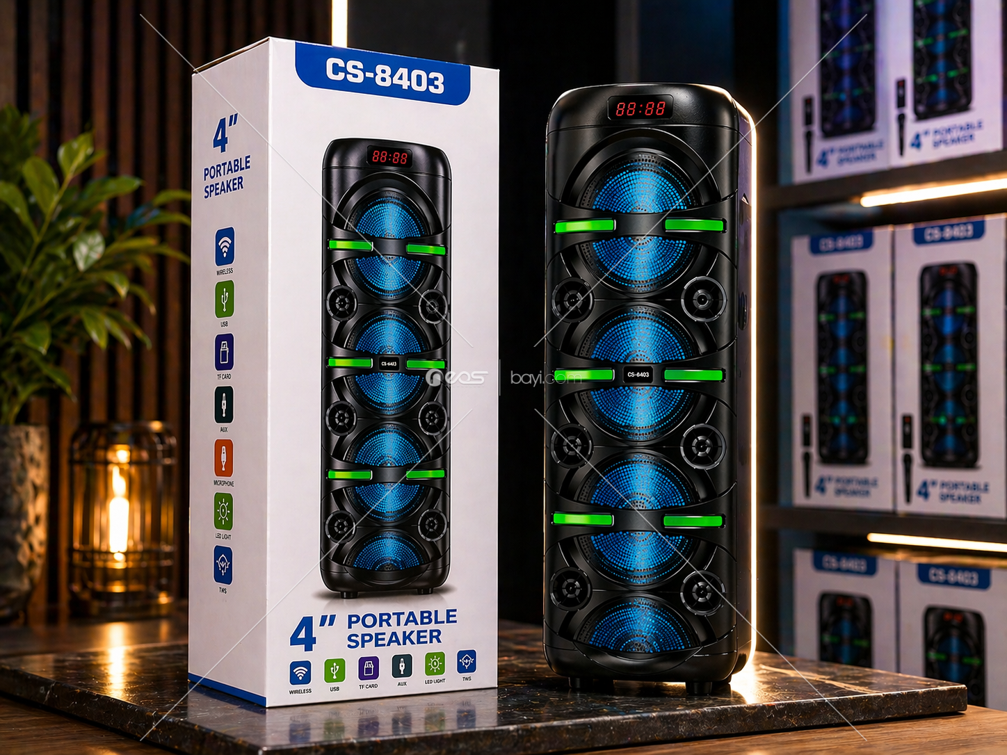 CS-8403 Büyük Boy Işıklı Şarjlı Hoparlör – Mikrofonlu ve Kumandalı