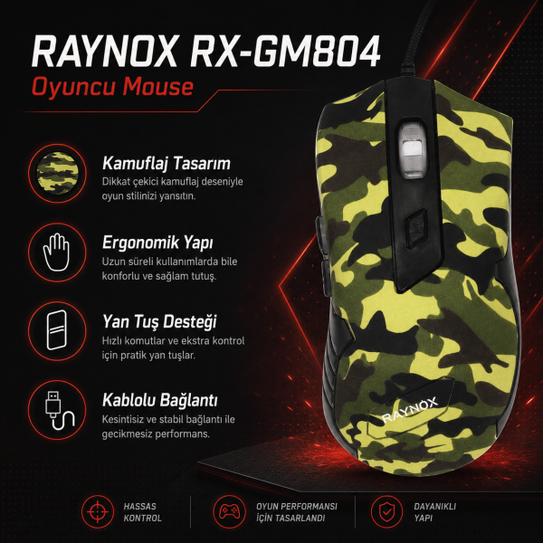RAYNOX RX-GM804 KAMUFLAJ OYUNCU MOUSE