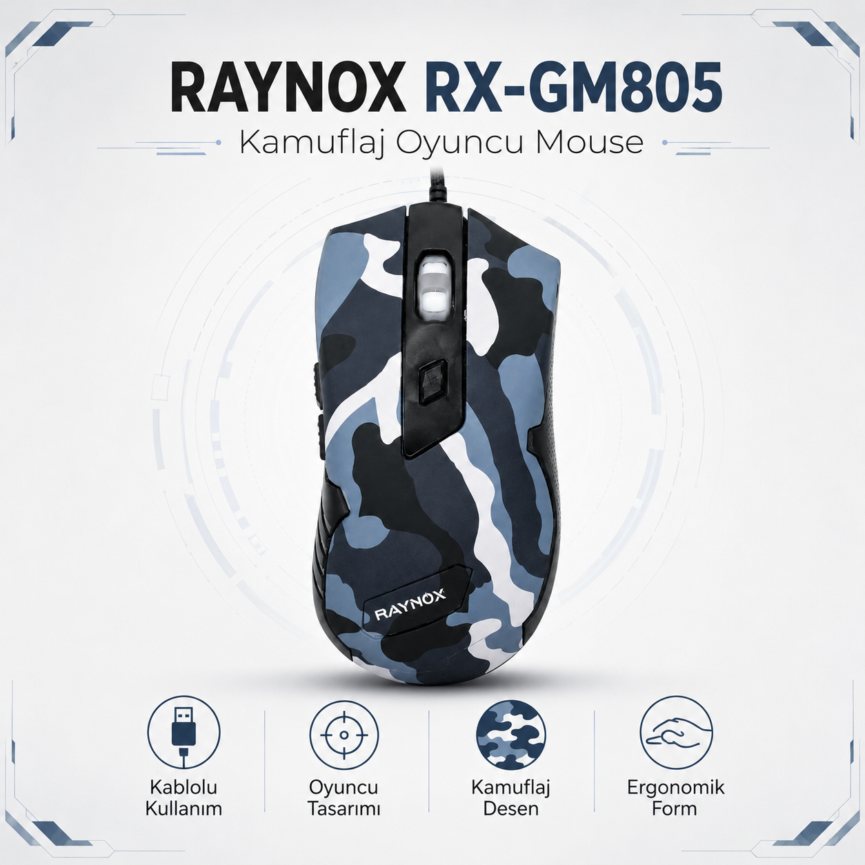 RAYNOX RX-GM805 KAMUFLAJ OYUNCU MOUSE