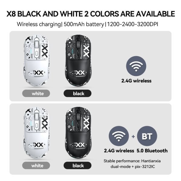X8 Kablosuz Oyun Faresi 500 mAh TYPEC Şarj Edilebilir Oyuncu Mouse