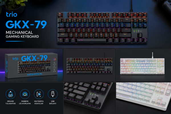 TRİO TRGKX79 OYUNCU KLAVYESİ MEKANİK BLUE SWİTCH RGB BEYAZ RENK