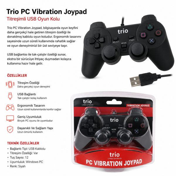 Trio TR-900 Kablolu PC&PS3 UYUMLU JOYSTICK