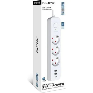 FTR-16 3X PRİZ - 2X USB PORT - 1X TYPE-C PORT 2.4A 2 MT KABLOLU AKIM KORUMALI PRİZ