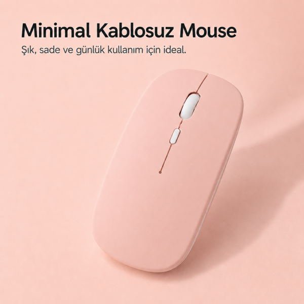 Kablosuz Sarj Özellikli Wifi - Bluetooth Mouse Açık Pembe Renk
