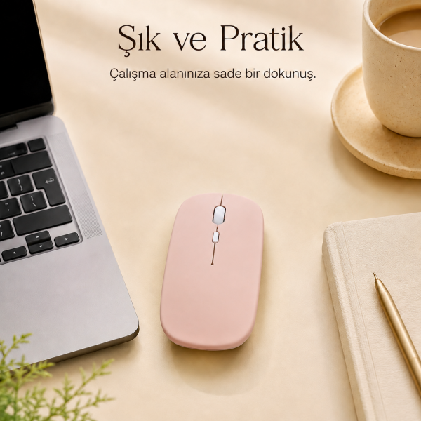 Kablosuz Sarj Özellikli Wifi - Bluetooth Mouse Açık Pembe Renk