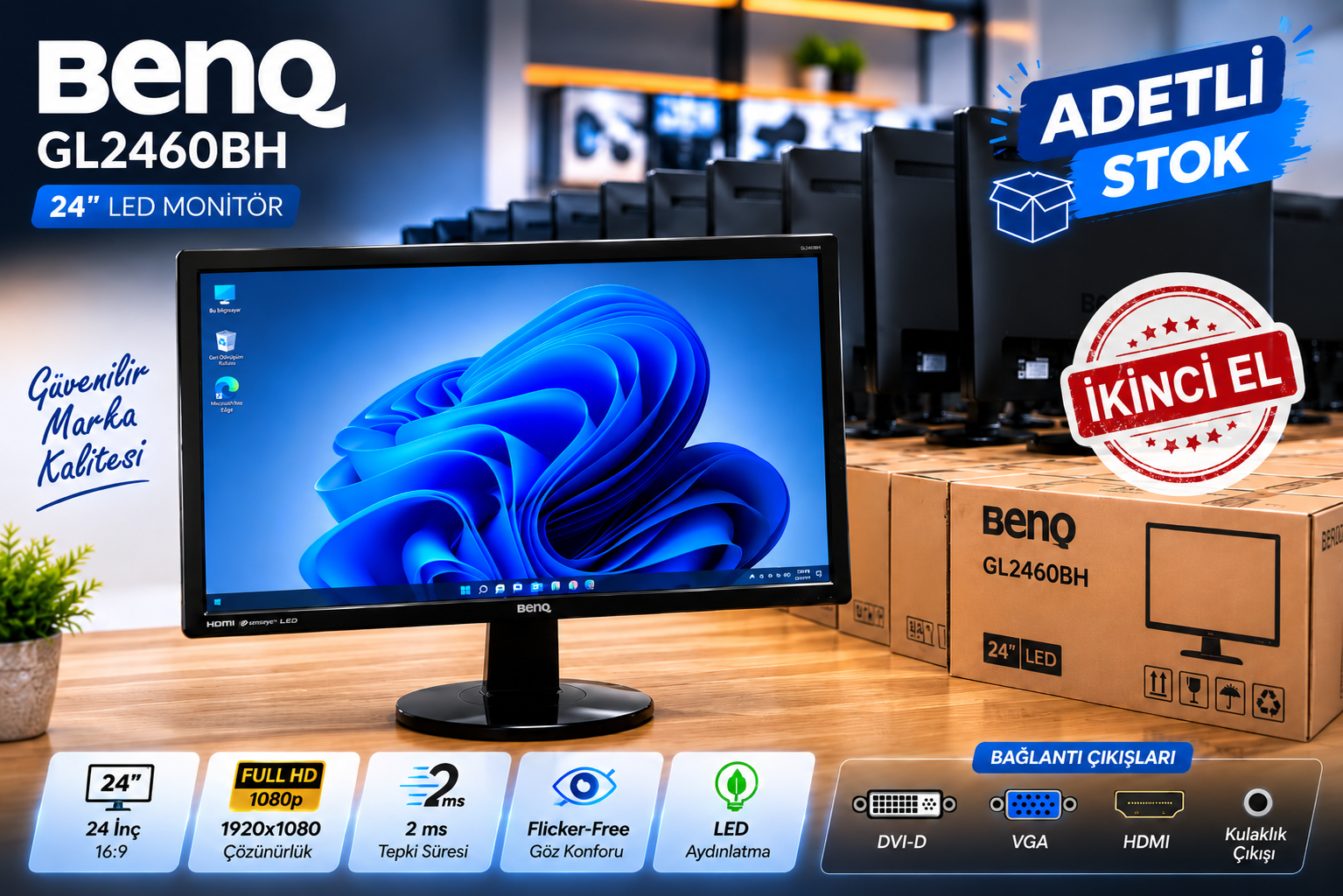 BenQ GL2460BH 24'' Monitör | Full HD | HDMI | İkinci El