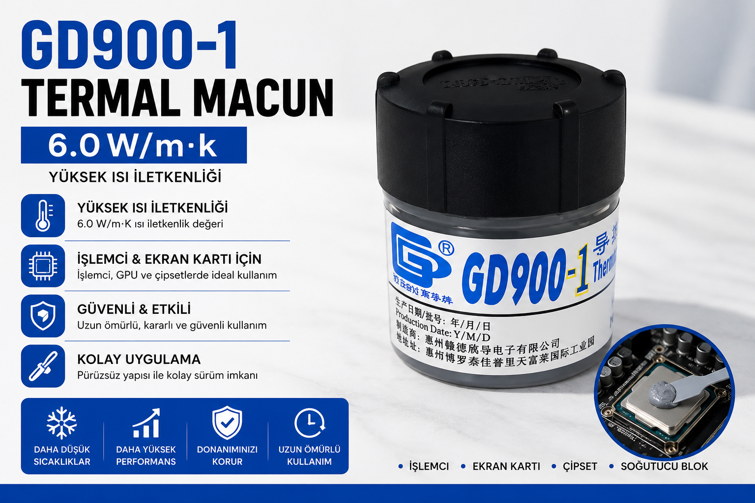 GD900-1 6.0 W/mK Kavanoz Termal Macun – İşlemci ve Ekran Kartı İçin