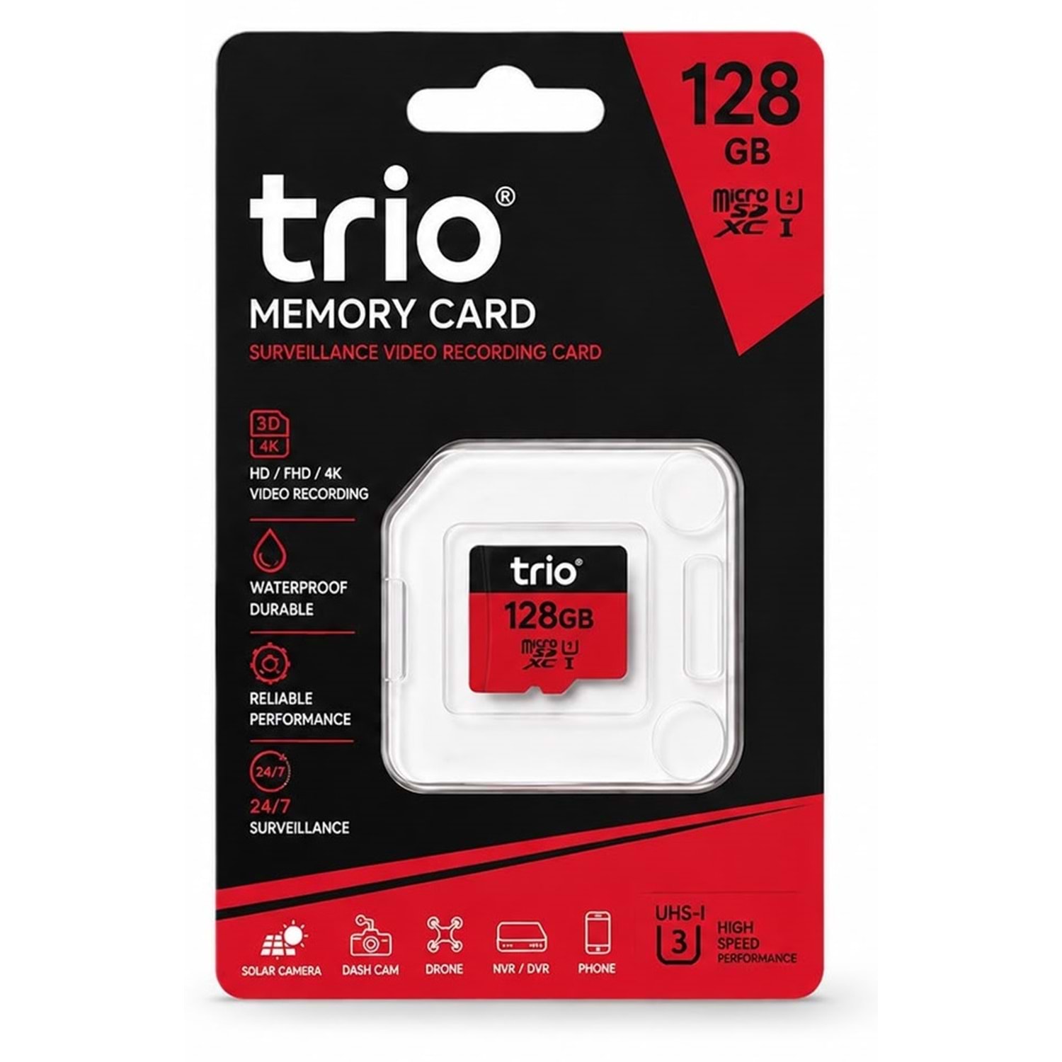 Trio 128Gb U3 Özellikli 4K 7/24 Kayıt Uyumlu Hafıza Kartı